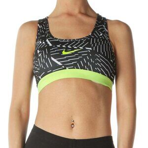 Nike Black White Fluorescent-Yellow Printed Sports Bra